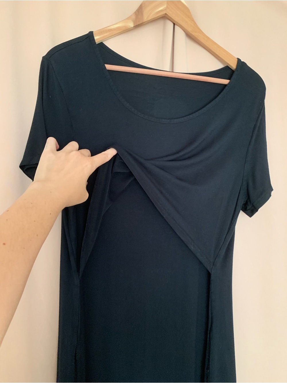 Simple Nursing-Friendly, Maternity Short Sleeve Dress in Black